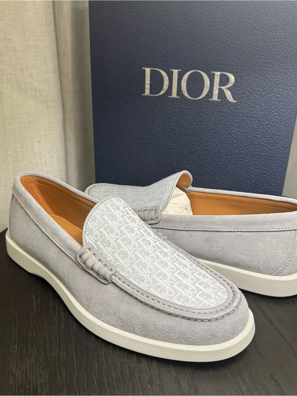 Christian Dior Granville Loafers Gray Suede Oblique Jacquard 42